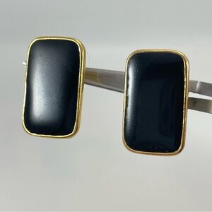 Vintage Goldette Black Enamel Screw Back Clip On Earrings Classic Timeless